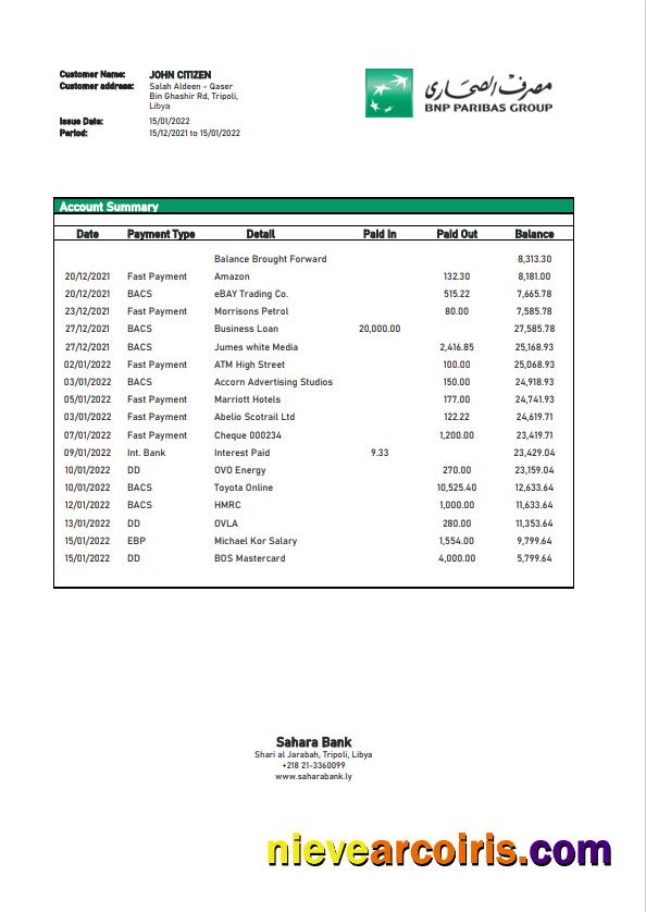 Libya Sahara Bank statement in Word and PDF format.1